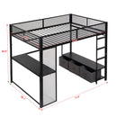 Full Size Gaming Loft Bed With LED Desk, Open Wardrobe, 3 Linen Storage Drawers - Black