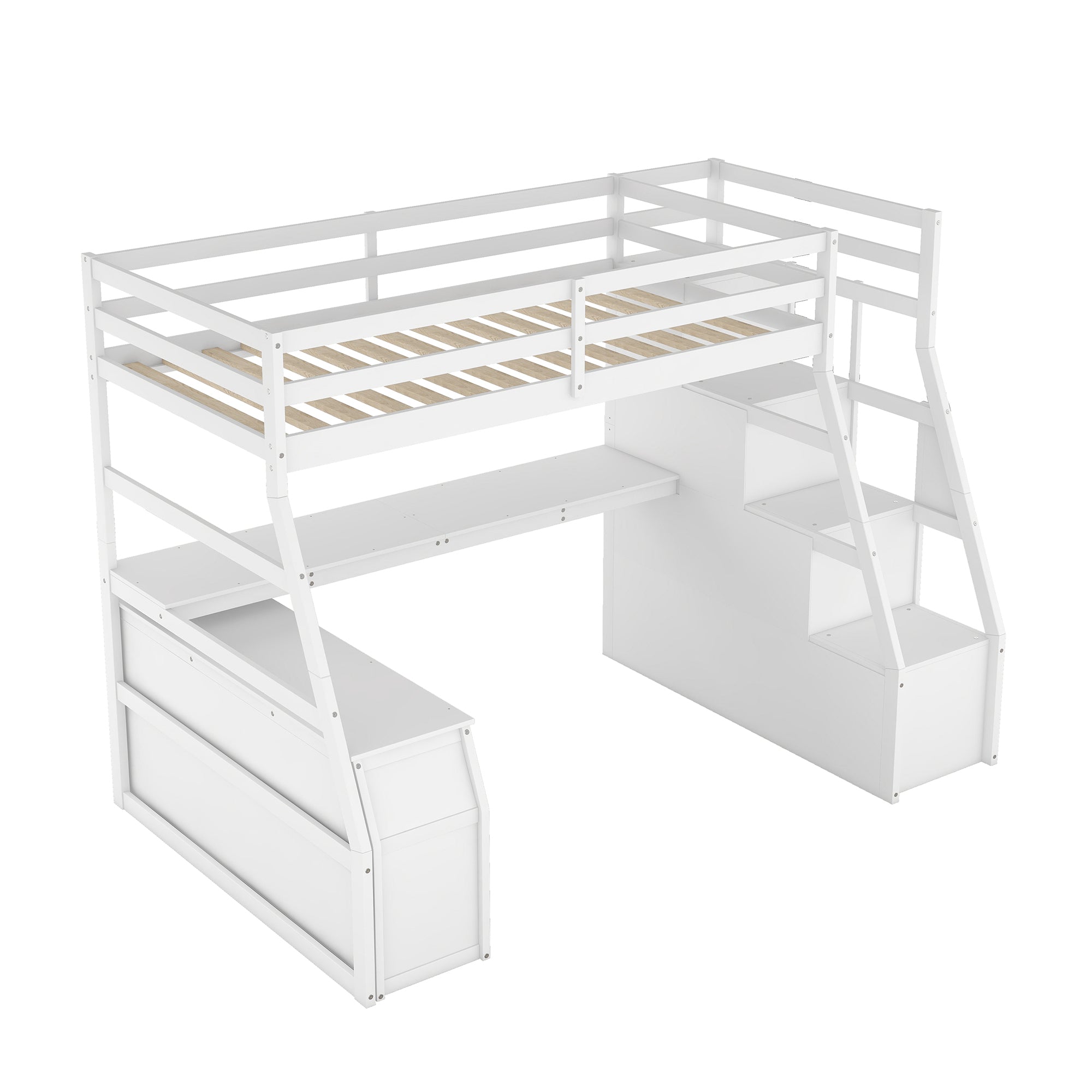 Twin Size Loft Bed with 7 Drawers 2 Shelves and Desk - White - Atlantic Fine Furniture Melbourne FL