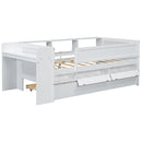 Twin Daybed With Drawers, Trundle, Headboard Storage, Study Desk, And USB Charging Station - White