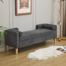 Wide Corduroy Storage Soft Bench With Armrests, Backrest And Two Bolster Pillows