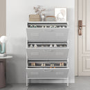 Modern Shoe Storage Cabinet With 3 Flip Drawers And Metal Frame For Entryway - Brushed Nickel