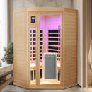 Low Emf Front Door With Heating Panel 2 Persons Hemlock Far Infrared Corner Indoor Sauna Room - Natural