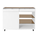Multi-Functional Storage Island Movable Storage Cabinet Island Vanity Dresser With 3 Side Storage Drawer, A Reversible Top Storage Space And 2 Glass Display Shelves - White