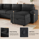 Convertible Sectional Sofa With Storage Chaise Lounges And USB Ports