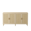 Rattan Buffet Cabinet With Storage, 4 Door Sideboard, Adjustable Shelves - Natural