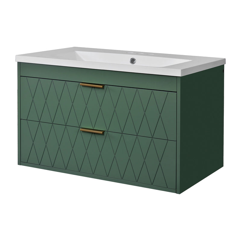 Wall Mounted Bathroom Vanity With Resin Sink, Floating Bathroom Storage Cabinet With 2 Drawers