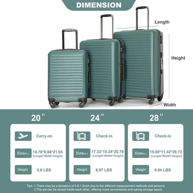 3 Piece Luggage Sets Lightweight Suitcase With Two Hooks, Spinner Wheels, Tsa Lock