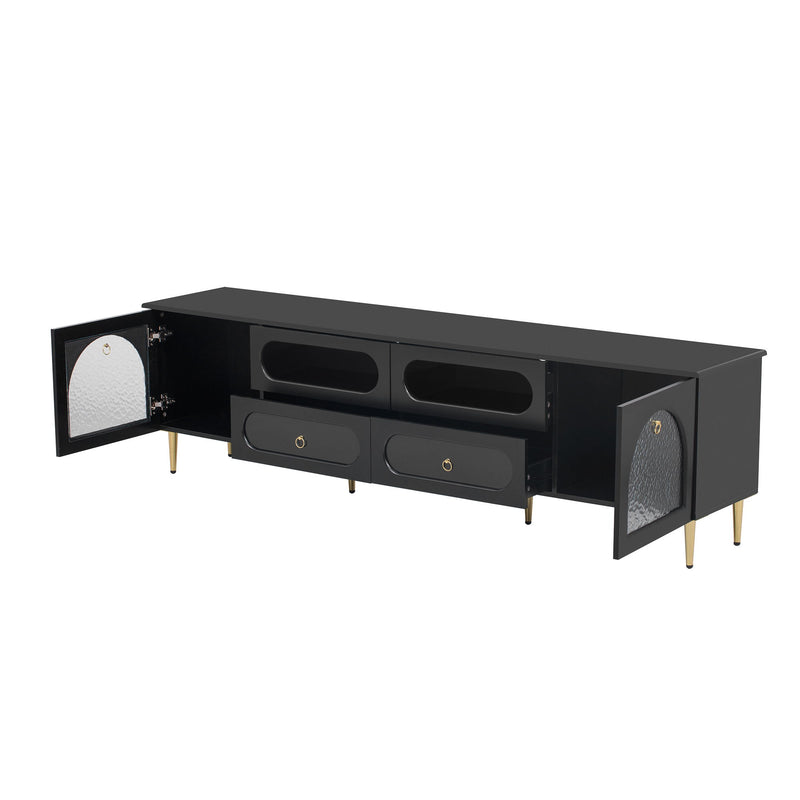 Retro TV Stand With 6 Metal Legs, 2 Cabinets, 4 Drawers And Anti-Tip Device
