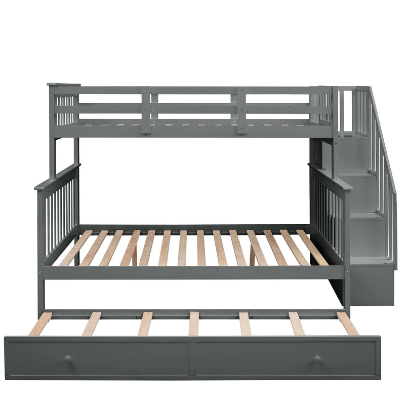 Stairway Twin-Over-Full Bunk Bed with Twin size Trundle, Storage and Guard Rail for Bedroom, Dorm, for Adults, Gray(OLD SKU :LT000119AAE)