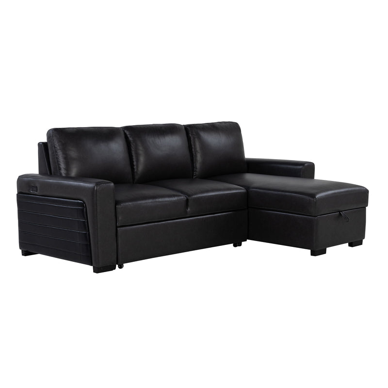Montero - Sofa With Pull Out Bed, Drop Down Table, USB And Cup Holders, Storage Chaise - Charcoal Black