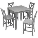 5 Piece Dining Table Set, Wooden Dining Square Table Set For 4