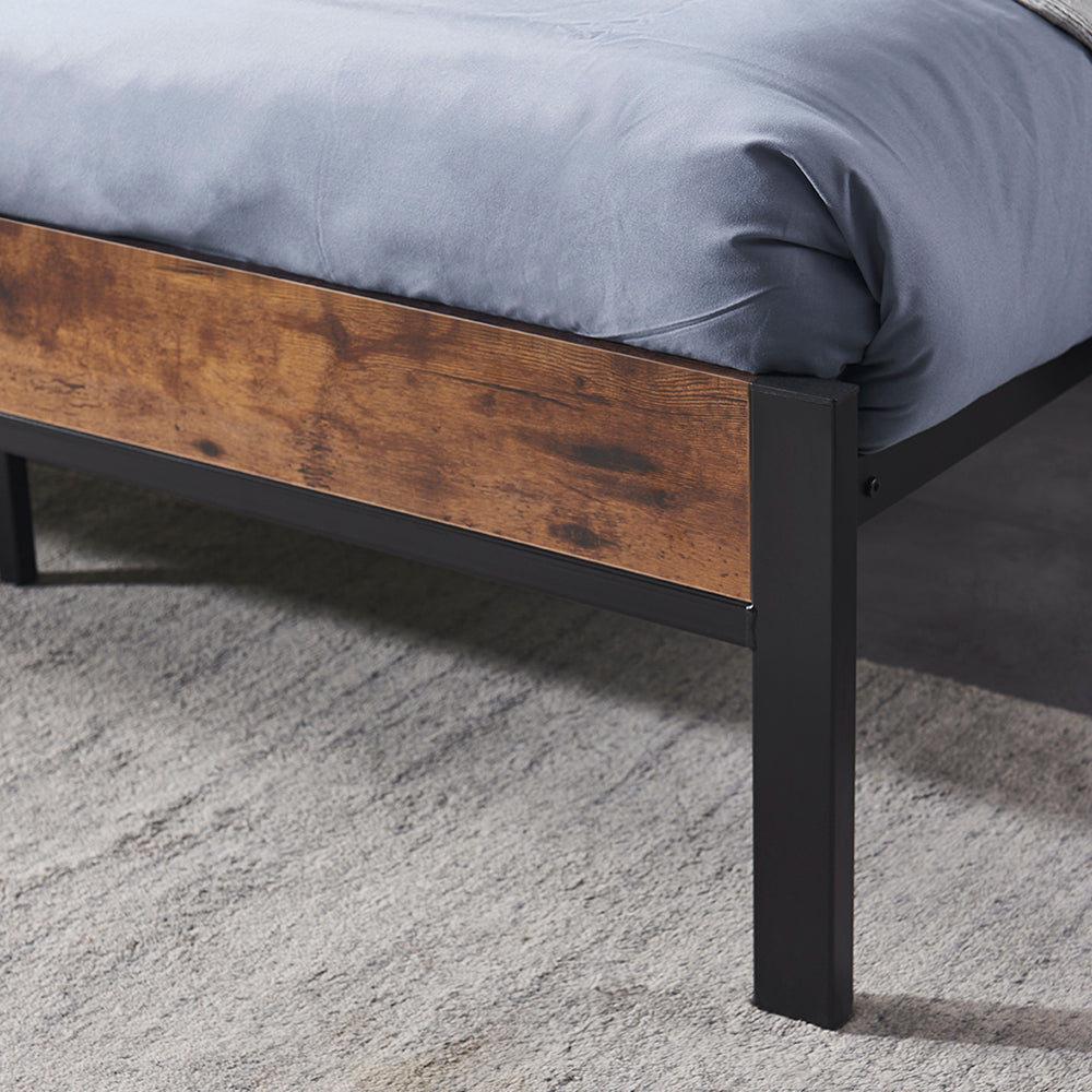 Queen Size Metal Platform Bed Frame with Wooden Headboard and Footboard, No Box Spring Needed, Large Under Bed Storage, Easy Assemble - Atlantic Fine Furniture Melbourne FL