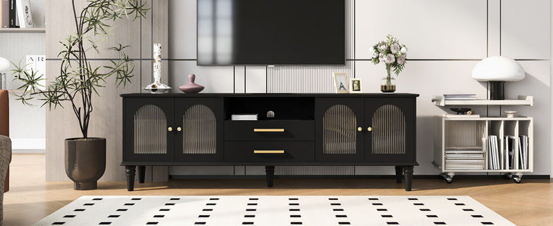 Retro TV Stand With Fluted Glass Doors