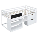 Low Loft Bed With Rolling Desk, Shelf And Drawers