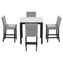 5-Piece Counter Height Dining Table Set With One Faux Marble Top Dining Table And Four Velvet Upholstered Chairs
