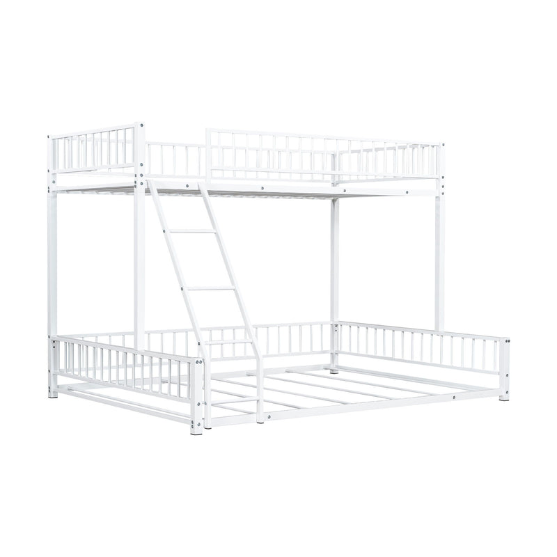 Bunk Bed Frame With Ladder And Safety Guardrails