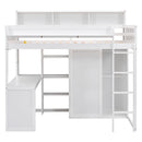 Loft Bed With Built In Desk, Storage Shelves, And Wardrobe