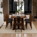 Rustic Rectangular Large Dining Table, Waterproof Desk For 8 People, & Steel With Adjustable Legs - Black / Rustic Brown