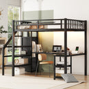Metal Full Loft Bed with Wardrobe and LED Light, Full Size Loft Bed with L Shaped Desk and USB for Kids Teens Adults, Black (Expect arrival date 2024/5/19)