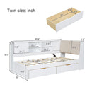 L-Shaped Daybed Corner Bed Under Bed Drawers With Storage Bookcase And Upholstered Headboard And USB Charging Ports