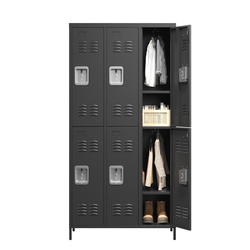 6 Door Lockers With Lock For Secure Storage - Black