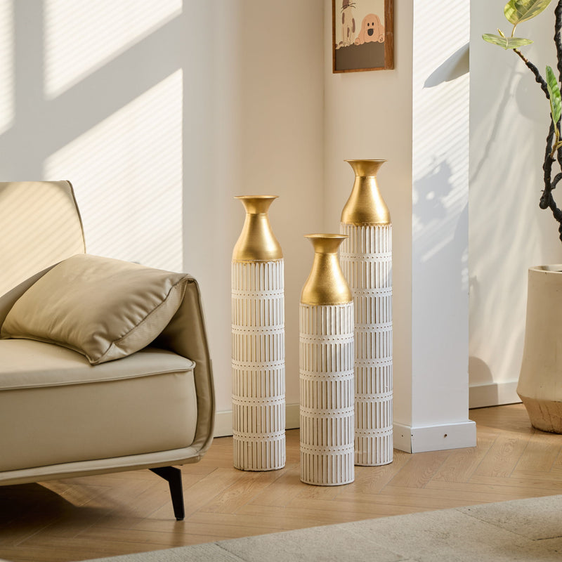 Floor Metal Vases Decorated White Metal Vases (Set of 3) Gorgeous Home Decoration Large Glazed Metal Vases - White