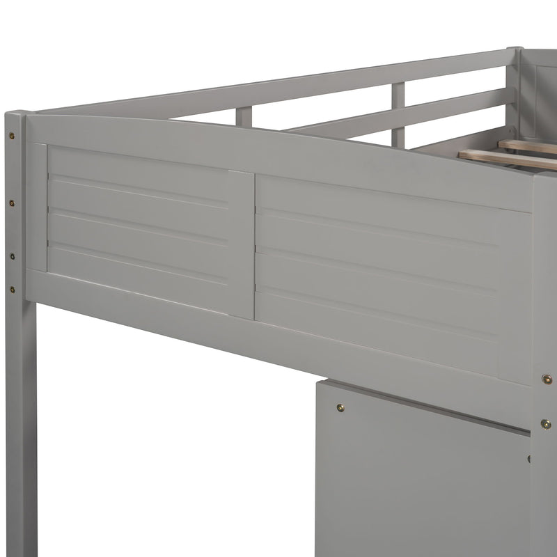 Loft Low Bed With Cabinets, Shelves And Slide