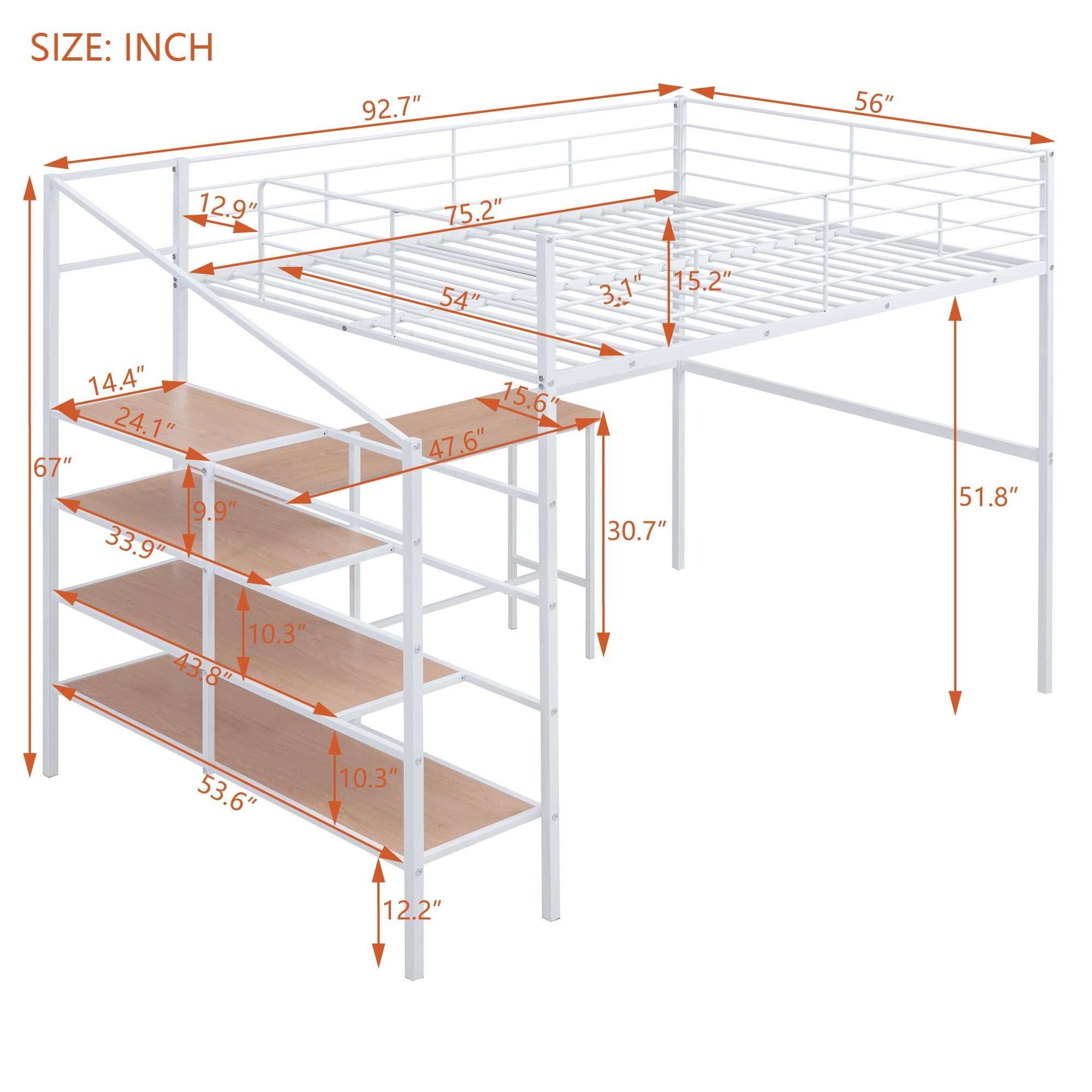 Full Size Metal Loft Bed with Desk and Lateral Storage Ladder, White - Atlantic Fine Furniture Melbourne FL