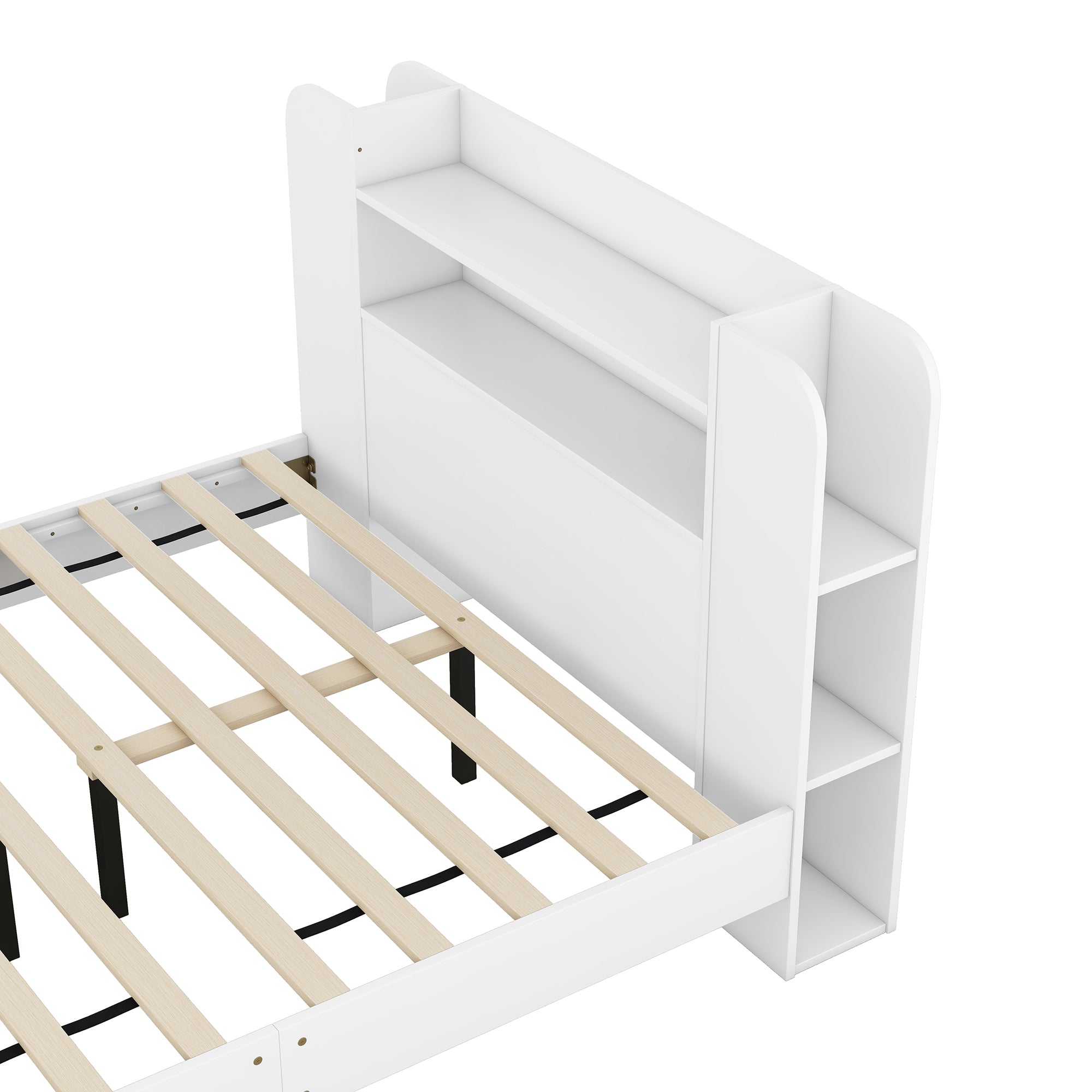 Full Size Platform Bed with Storage Headboard,Multiple Storage Shelves on Both Sides,White - Atlantic Fine Furniture Melbourne FL