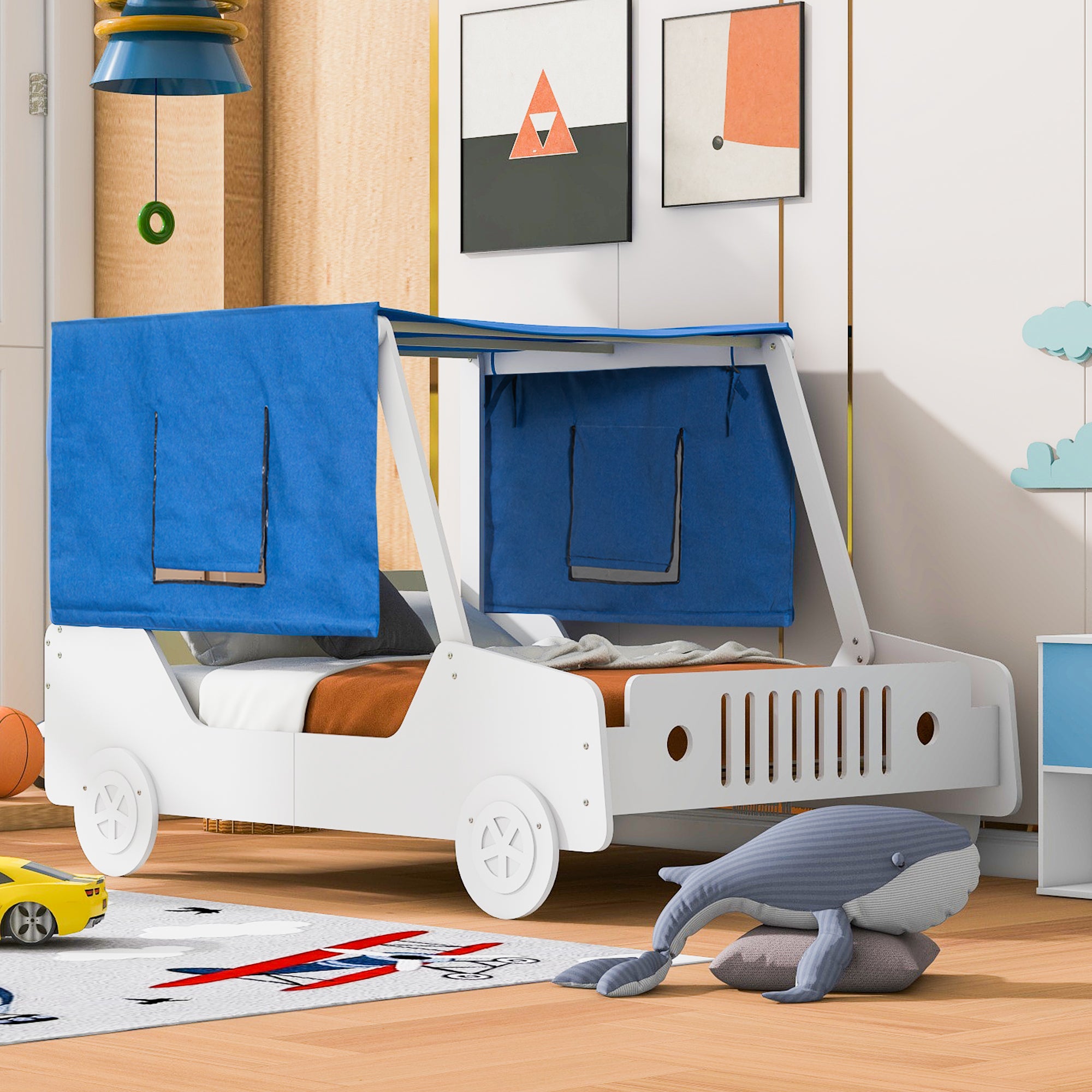 Full Size Car Shaped Bed with Tents,White - Atlantic Fine Furniture Melbourne FL