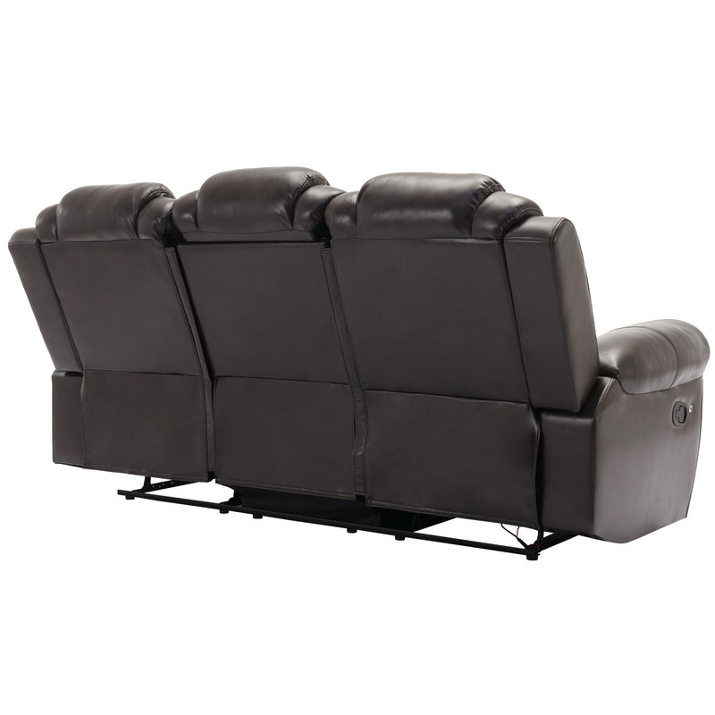 3 Pieces Recliner Sofa Sets Home Theater Seating Manual Recliner Chair With Center Console And LED Light Strip For Living Room