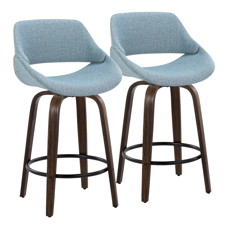 Fabrico - Mid Century Modern Fixed Height Counter Stool & Round Footrest (Set of 2)