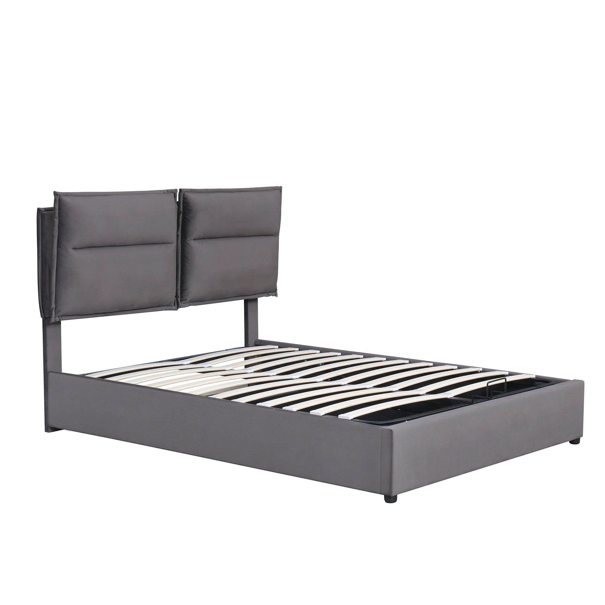 Upholstered Platform bed with a Hydraulic Storage System, Queen size, Gray - Atlantic Fine Furniture Melbourne FL