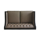 House - Beatrice Loveseat - Tan PU, Black PU & Charcoal Finish - Atlantic Fine Furniture Inc