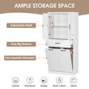 Modern Bathroom Storage Cabinet With Two Laundry Baskets, One Drawer, Adjustable Shelf