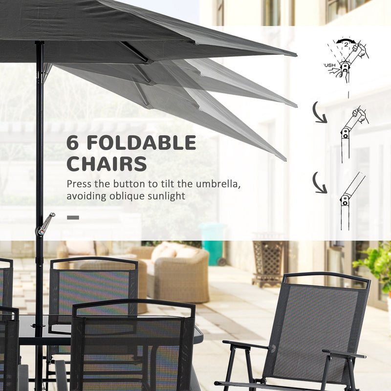 Outsunny - Patio Dining Set With Table Umbrella, Folding Chairs And Dining Table, Outdoor Patio Furniture Set