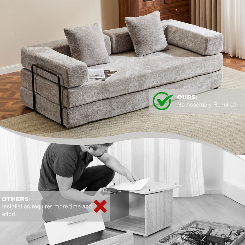 Convertible Floor Sofa Bed With Pillow Back Support Armrest