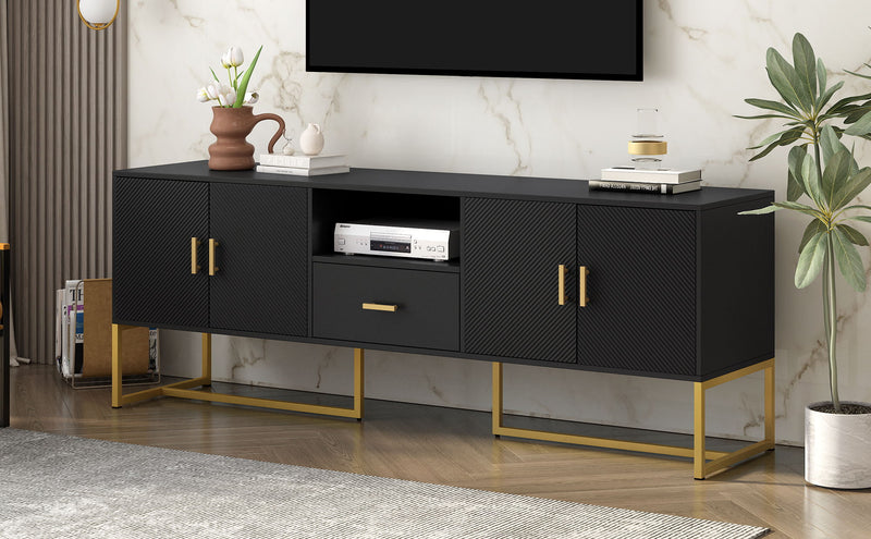 TV Cabinet With 1 Drawer, 2 Cabinets, Handles And Anti-Tip Device