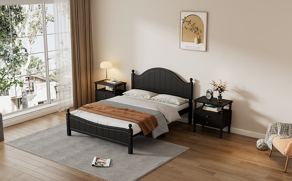 Traditional Concise Style Black Solid Wood Platform Bed, No Need Box Spring, Full - Atlantic Fine Furniture Melbourne FL