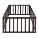 Twin Size Wood Floor Bed Frame with Fence and Door, Walnut(OLD SKU :WF289661AAL)