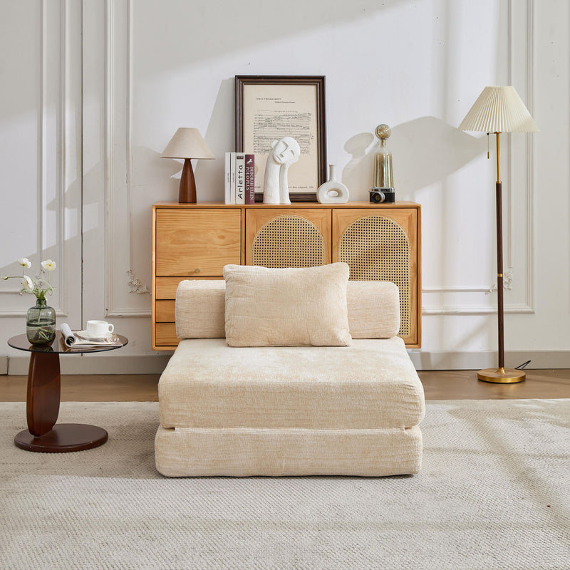 Convertible Floor Sofa Bed With Fixed Shape Frame For Living Room - Beige