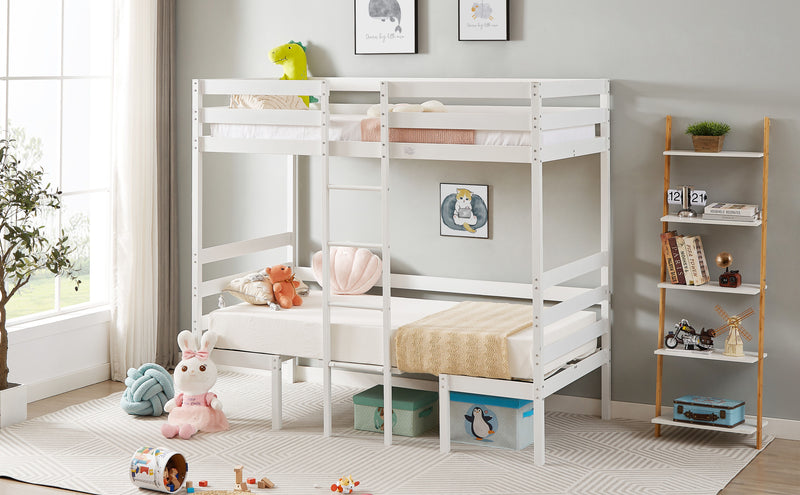 Twin Over Twin Bunk Beds Can Be Turn Into Upper Bed And Down Desk, Cushion Sets Are Free - White