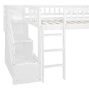 Loft Stairway Bed With 2 Drawers, Convertible Ladder And Slide