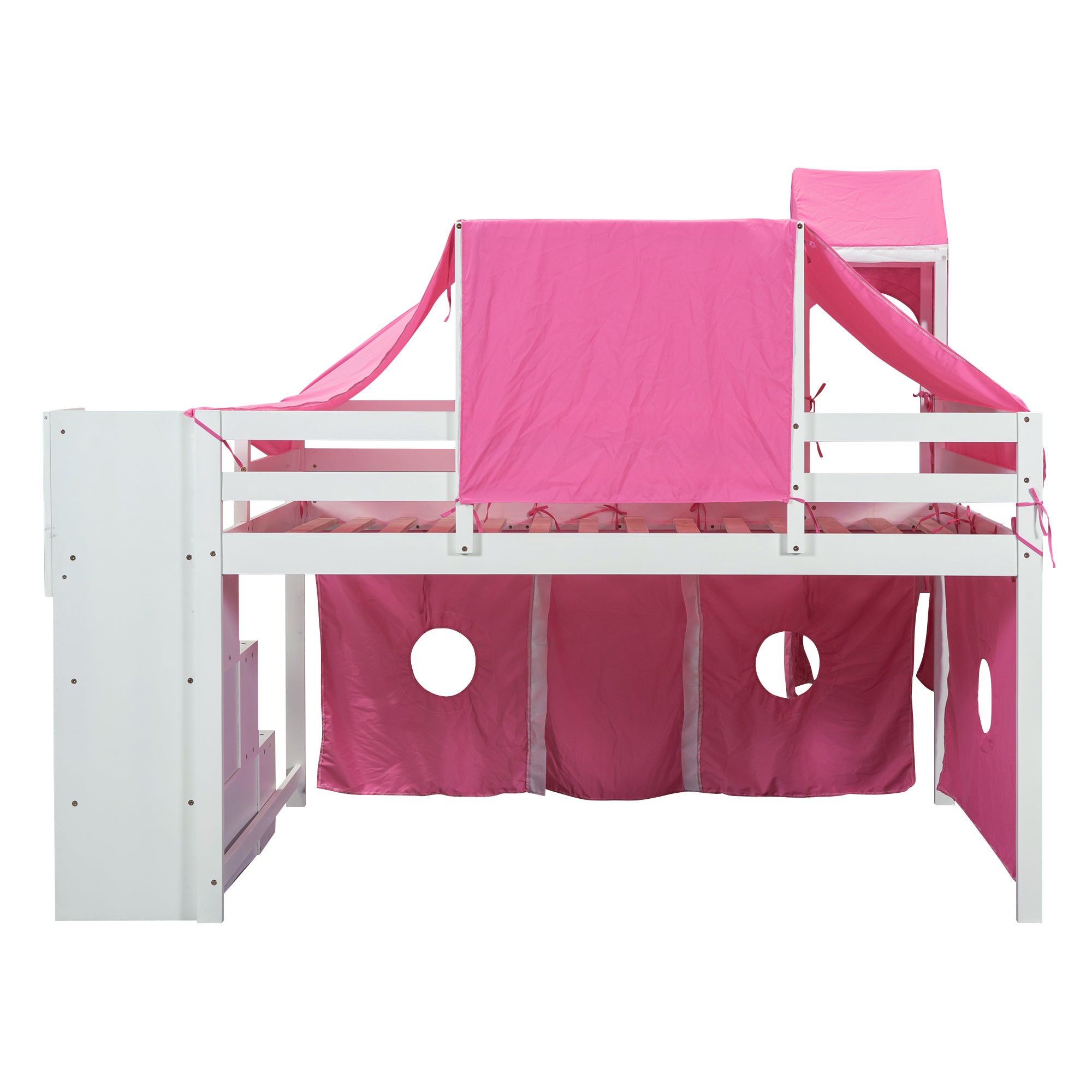 Full Size Loft Bed with Tent and Tower - Pink - Atlantic Fine Furniture Melbourne FL