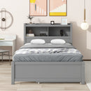 Full Size platform bed with trundle, drawers and USB plugs, Gray