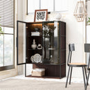 Modern Minimalist Tall Lighted Display Cabinet With Tempered Glass Door - Black / Dark Walnut