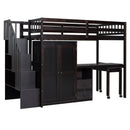 Loft Bed With Stairs, Bookshelf, Drawers, Desk & Wardrobe, Space Saving Multifunctional Furniture