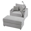 Single Sofa Couch With Storage Space, Movable Ottoman, USB Ports, Cup Holders, Phone Holder