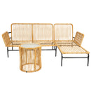 3 Pieces Outdoor Patio Wicker Furniture Sets Table and Chairs with 3.15-inches Thick Cushion Outdoor Sofa Set Natural Yellow Wicker + Creme Cushion