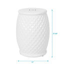 Glazed Ceramic Drum Stool Indoor / Outdoor Side Table Ceramic - White
